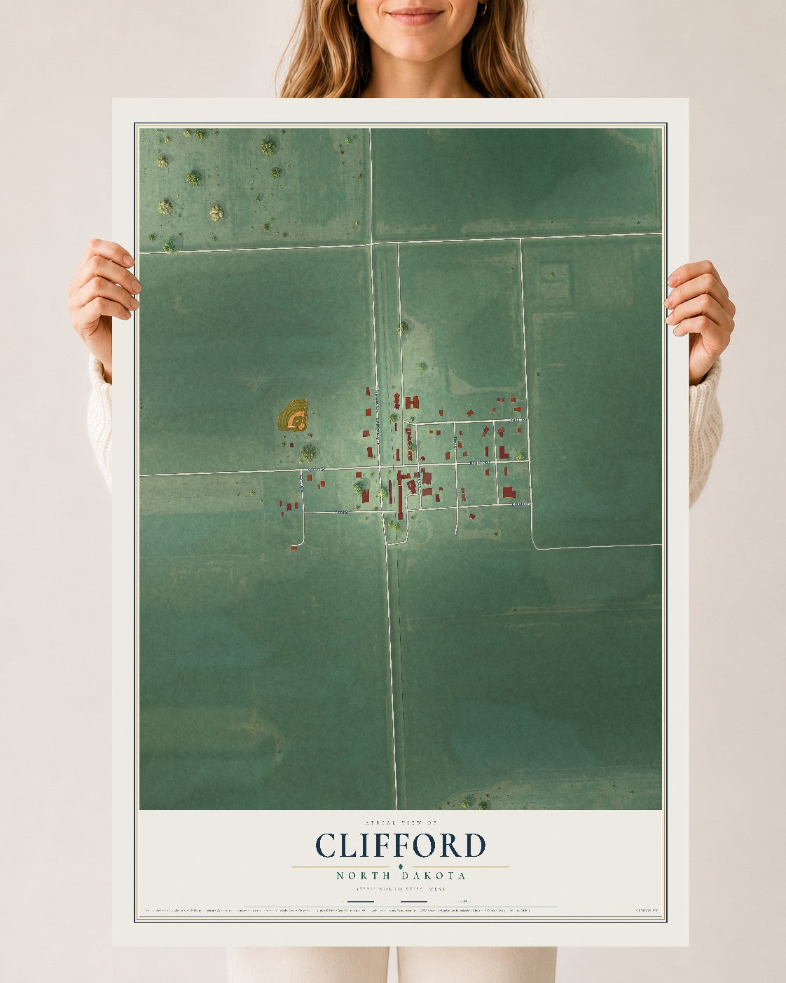 Map of Clifford, North Dakota, 24 x 36 inch unframed archival matte print
