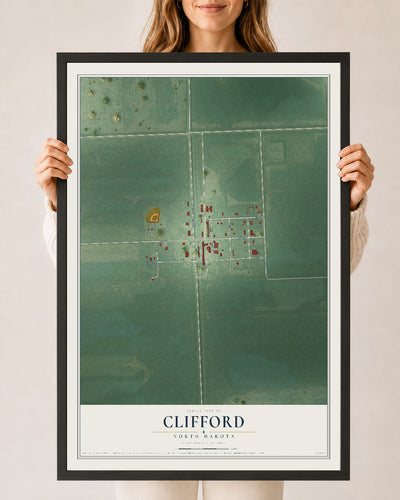 Map of Clifford, North Dakota, 24 x 36 inch print in a black wood frame
