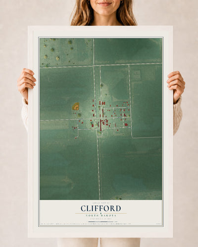Map of Clifford, North Dakota, 24 x 36 inch print in a white wood frame