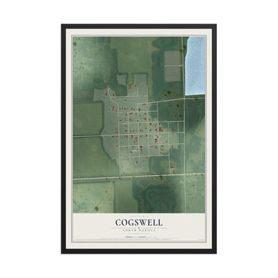 Map of Cogswell, North Dakota, 12 x 18 inch print in a black wood frame