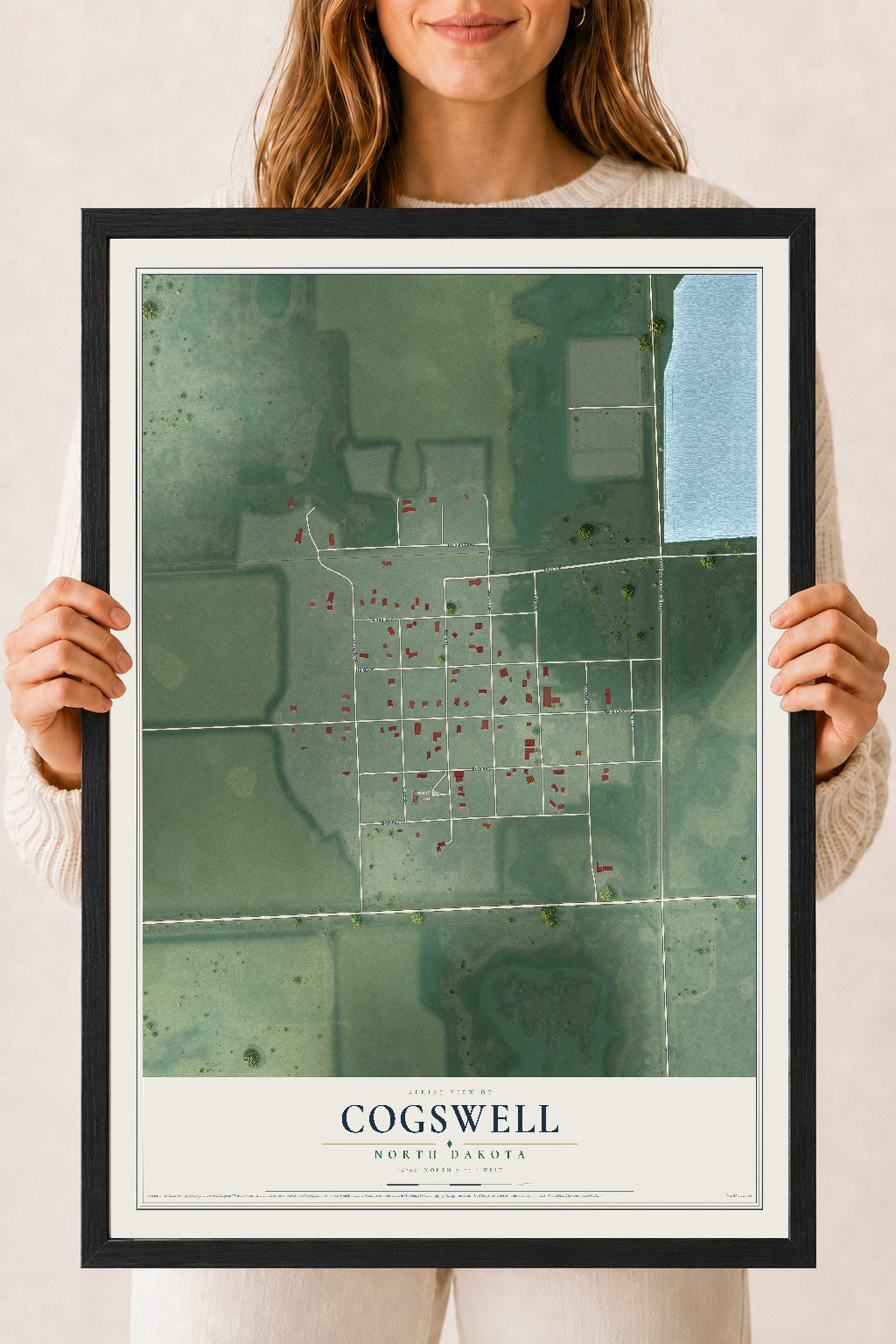 Map of Cogswell, North Dakota, 18 x 24 inch print in a black wood frame