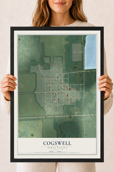 Map of Cogswell, North Dakota, 18 x 24 inch print in a black wood frame