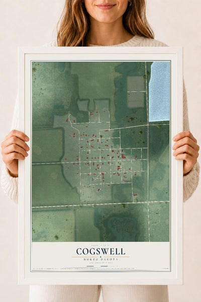 Map of Cogswell, North Dakota, 18 x 24 inch print in a white wood frame