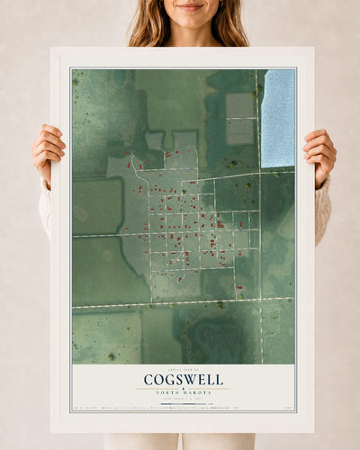 Map of Cogswell, North Dakota, 24 x 36 inch print in a white wood frame