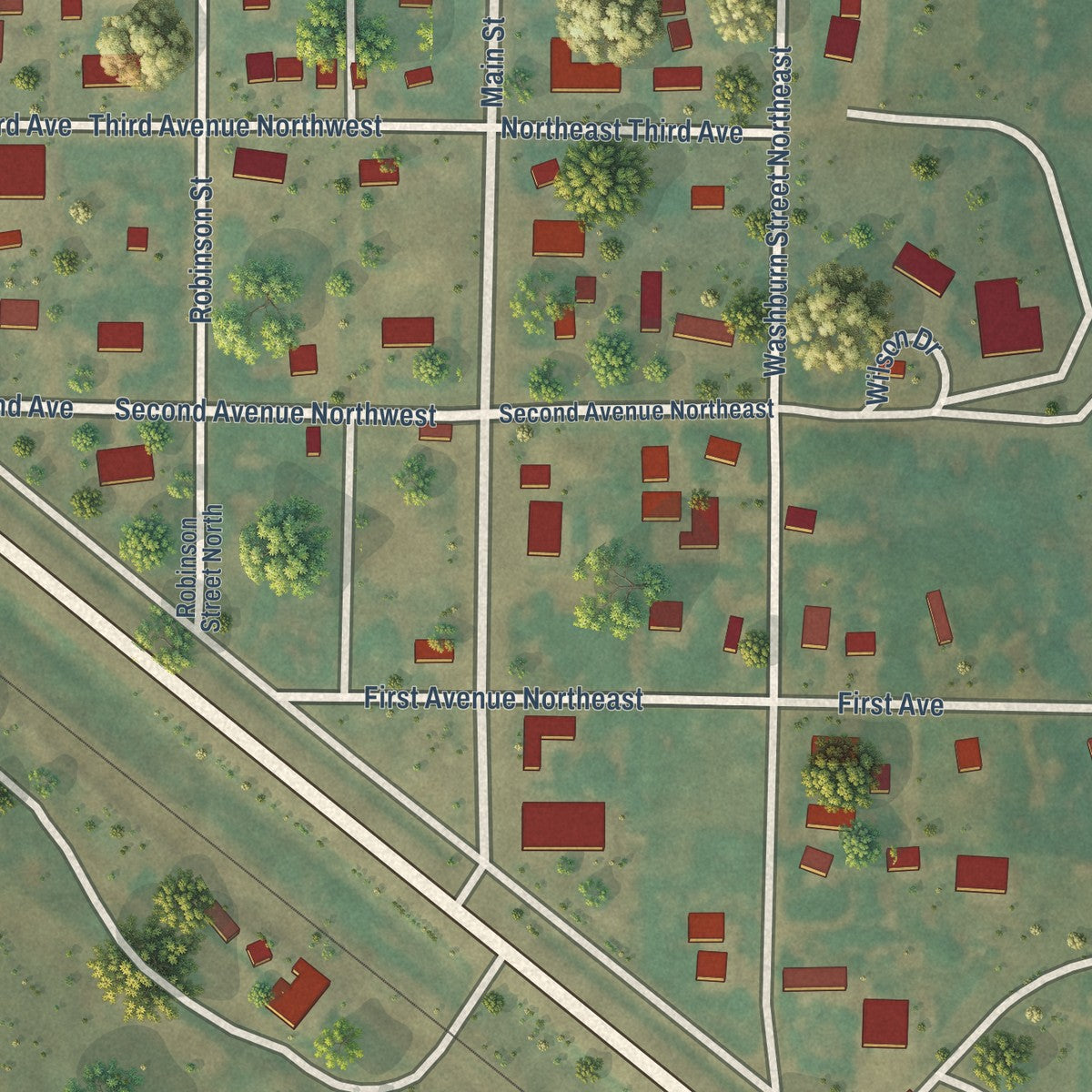 Close-up of the map of Coleharbor, North Dakota print showing street and building detail