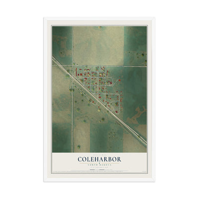 Map of Coleharbor, North Dakota, 12 x 18 inch print in a white wood frame