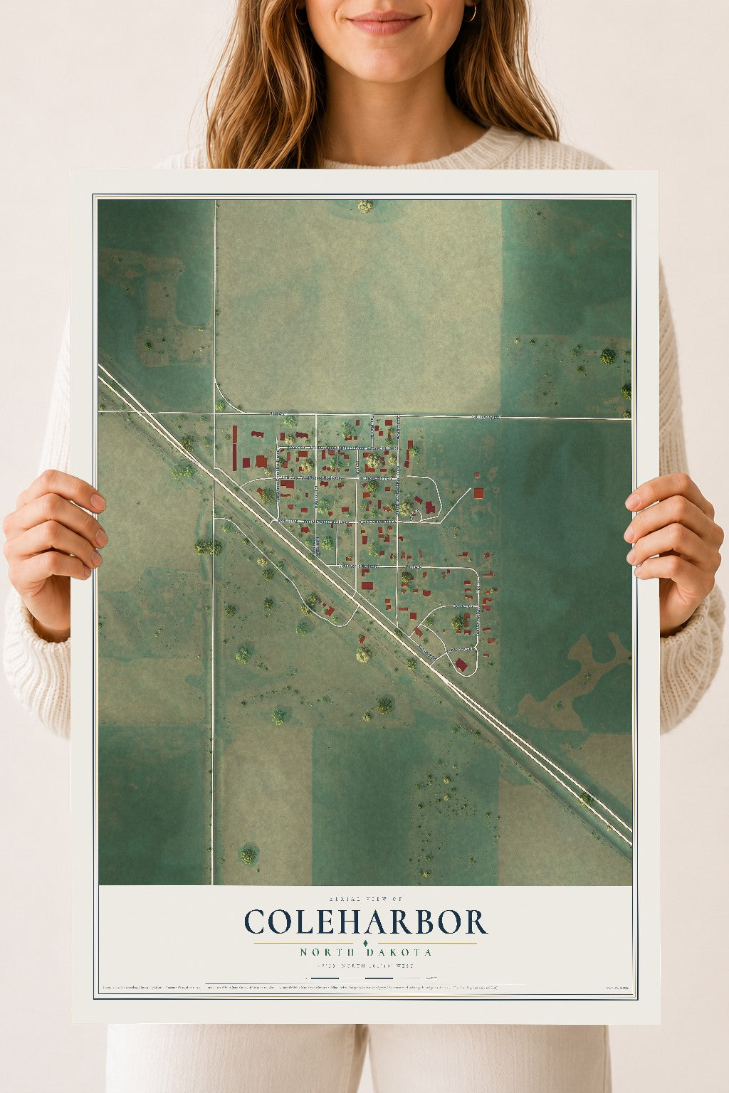 Map of Coleharbor, North Dakota, 18 x 24 inch unframed archival matte print
