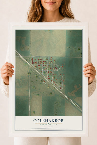Map of Coleharbor, North Dakota, 18 x 24 inch print in a white wood frame