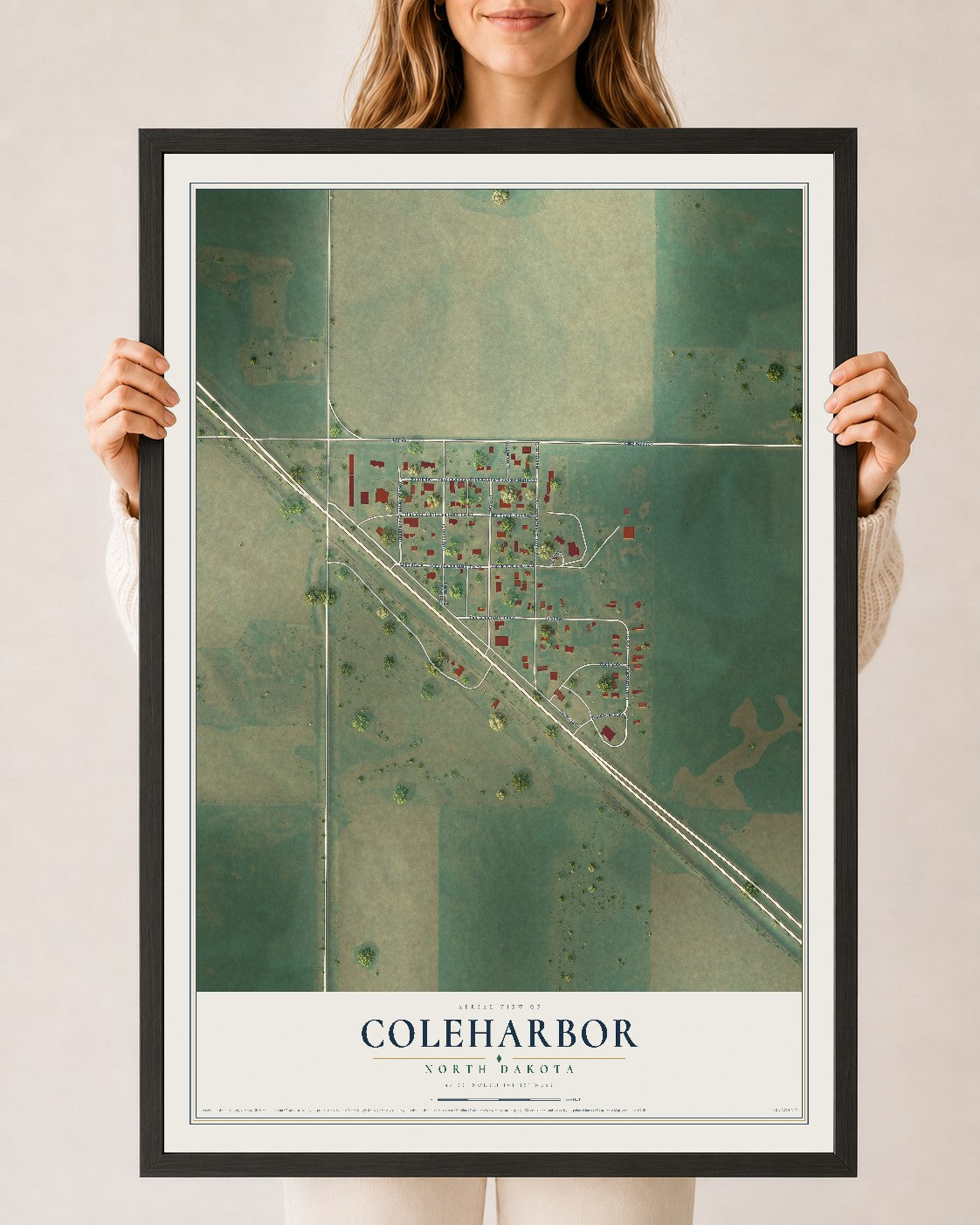 Map of Coleharbor, North Dakota, 24 x 36 inch print in a black wood frame