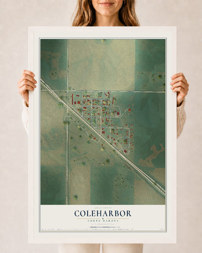 Map of Coleharbor, North Dakota, 24 x 36 inch print in a white wood frame