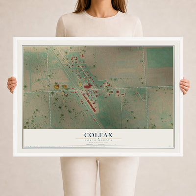 Map of Colfax, North Dakota, 24 x 36 inch print in a white wood frame