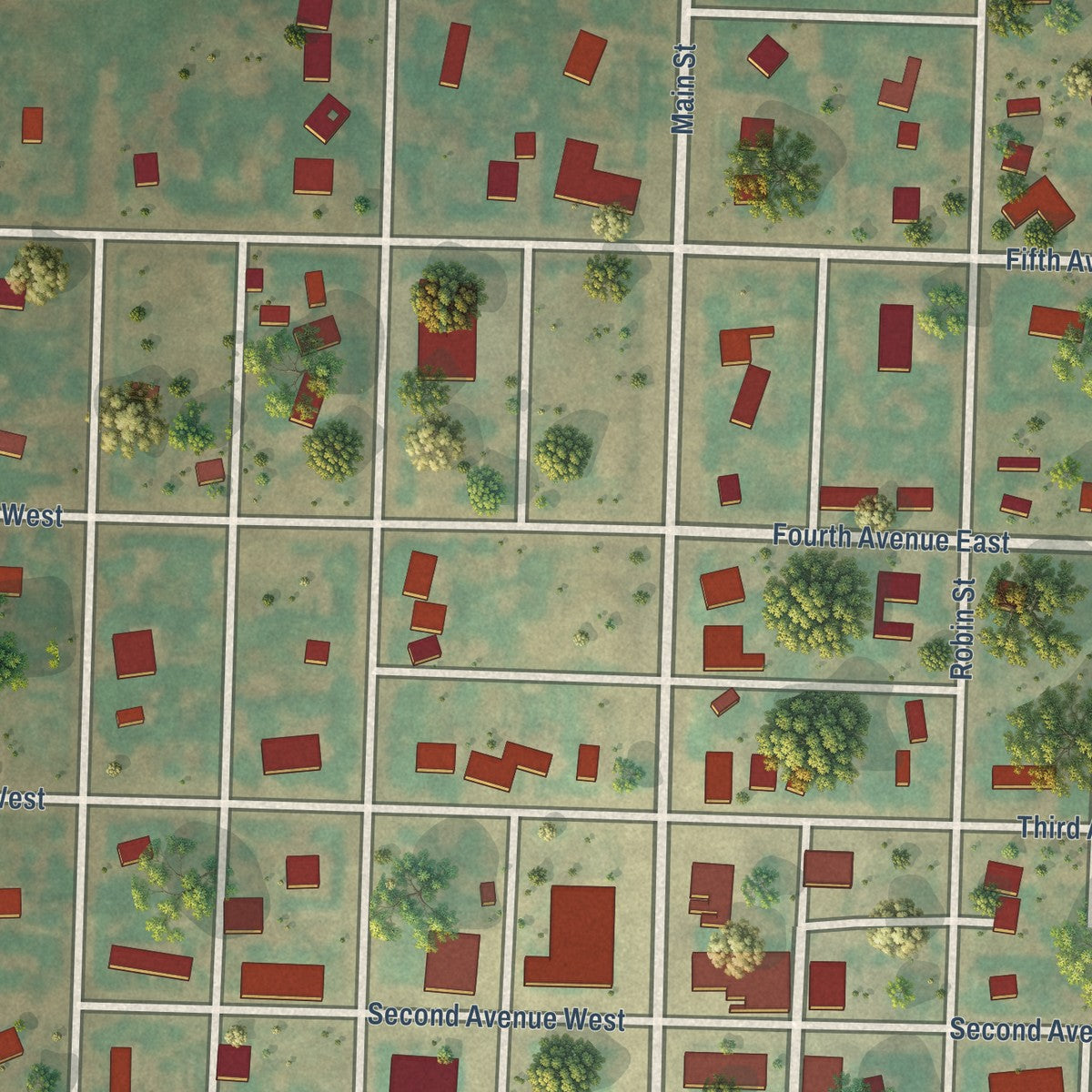 Close-up of the map of Columbus, North Dakota print showing street and building detail