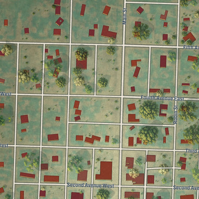 Close-up of the map of Columbus, North Dakota print showing street and building detail