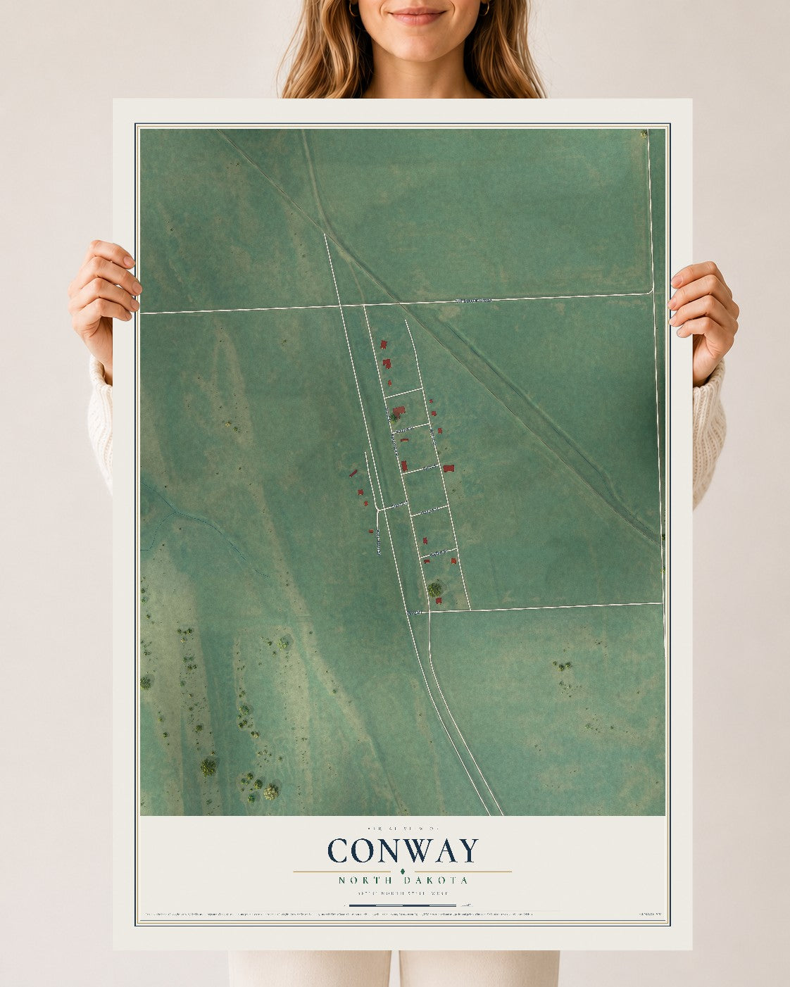Map of Conway, North Dakota, 24 x 36 inch unframed archival matte print