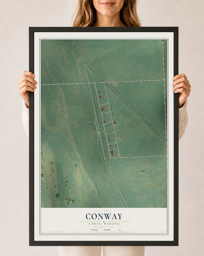 Map of Conway, North Dakota, 24 x 36 inch print in a black wood frame