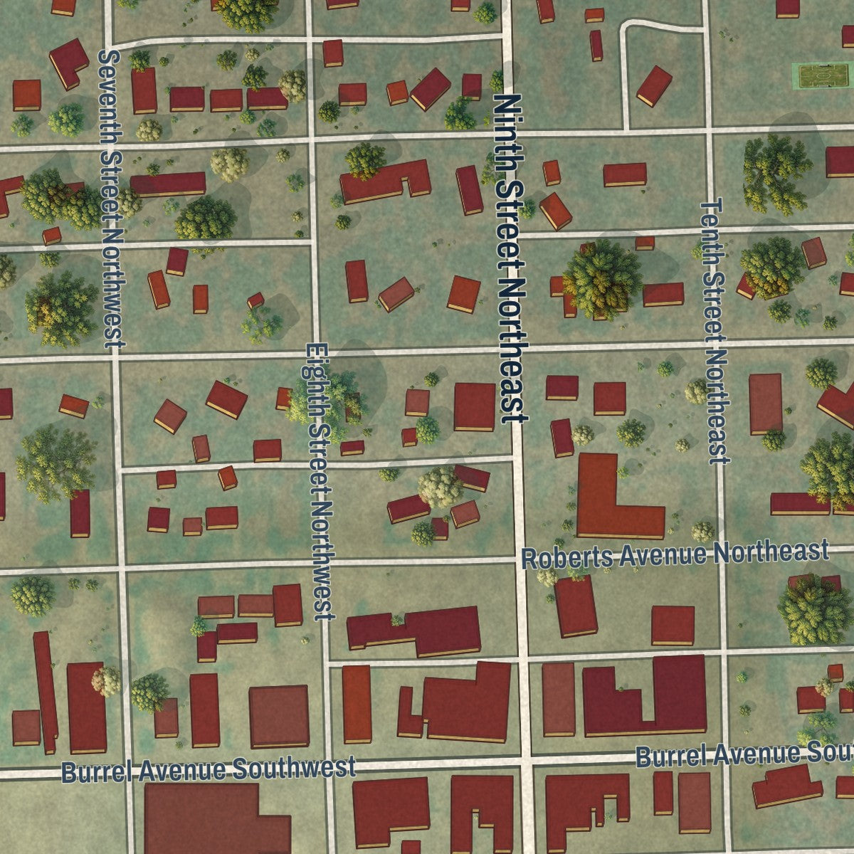 Second close-up of the map of Cooperstown, North Dakota print showing more streets and buildings
