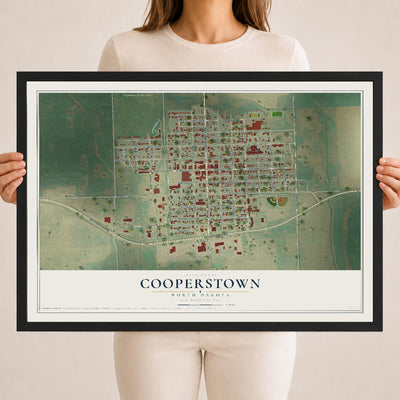 Map of Cooperstown, North Dakota, 18 x 24 inch print in a black wood frame
