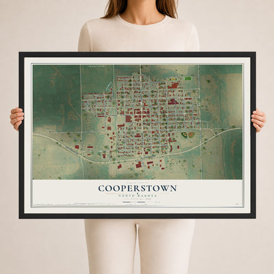 Map of Cooperstown, North Dakota, 24 x 36 inch print in a black wood frame