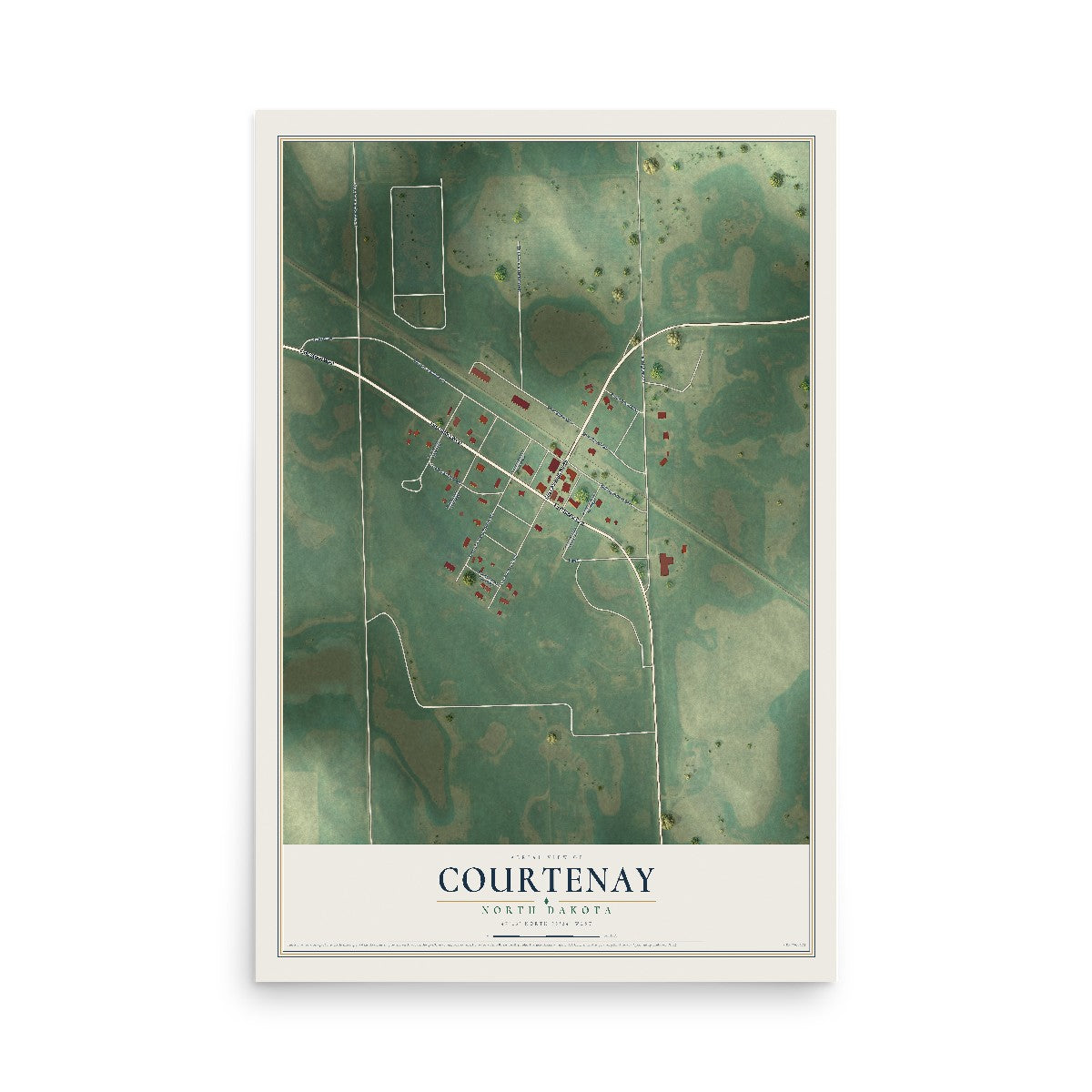 Map of Courtenay, North Dakota, 12 x 18 inch unframed archival matte print