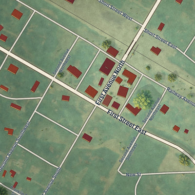 Close-up of the map of Courtenay, North Dakota print showing street and building detail