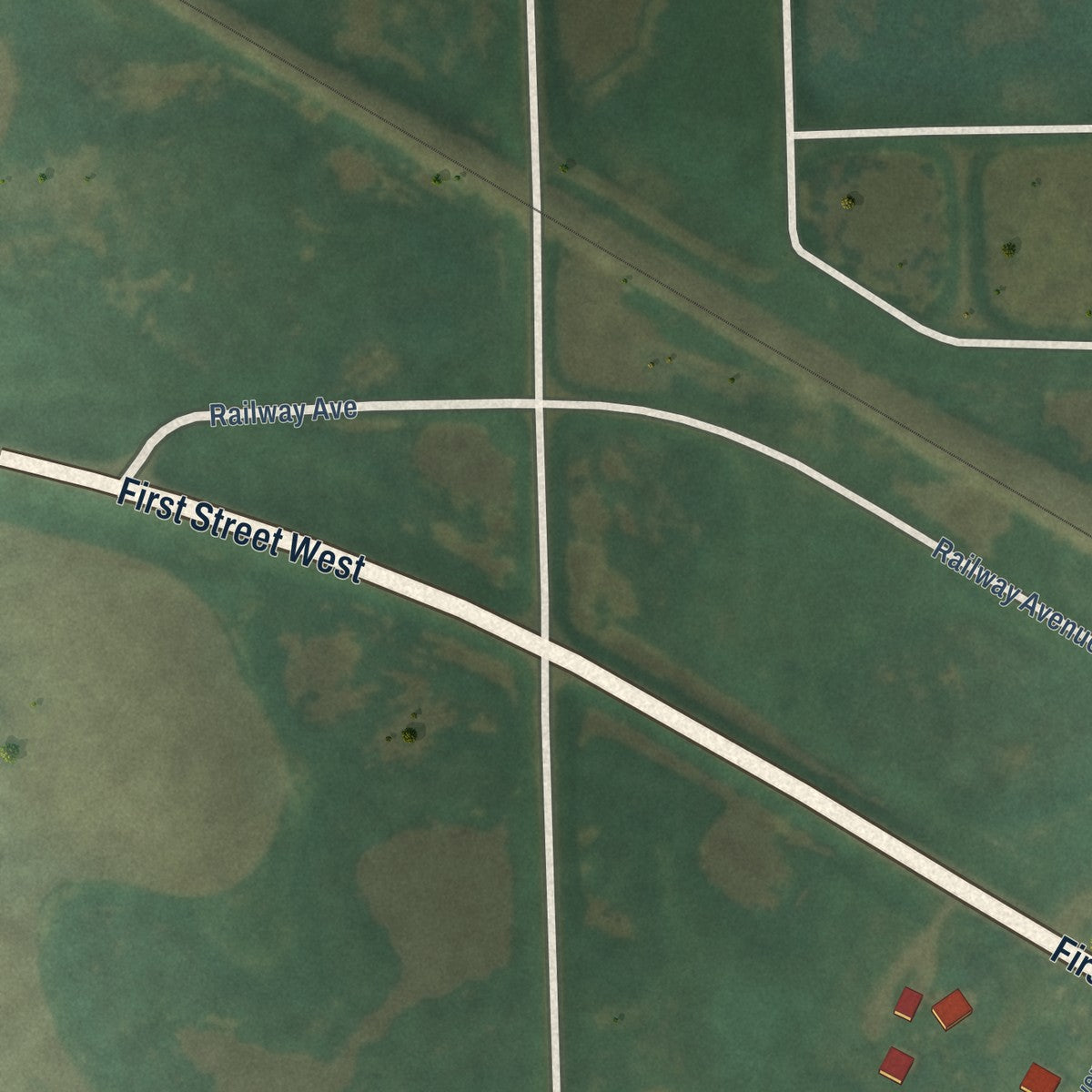Second close-up of the map of Courtenay, North Dakota print showing more streets and buildings