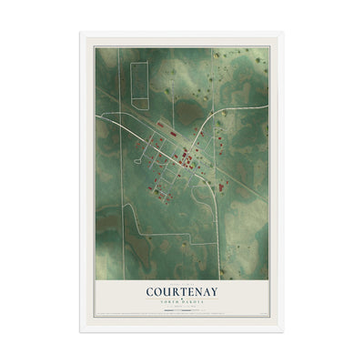 Map of Courtenay, North Dakota, 12 x 18 inch print in a white wood frame