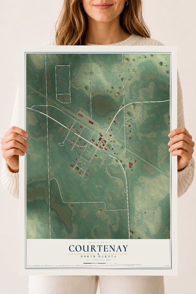 Map of Courtenay, North Dakota, 18 x 24 inch unframed archival matte print