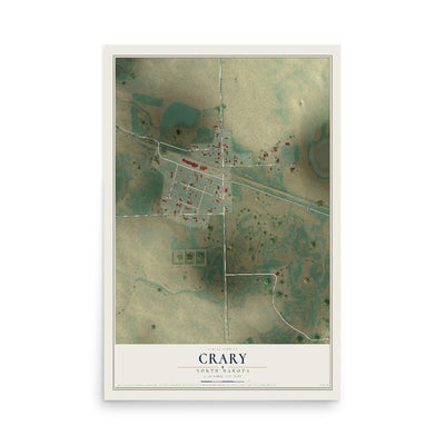 Map of Crary, North Dakota, 12 x 18 inch unframed archival matte print