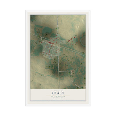 Map of Crary, North Dakota, 12 x 18 inch print in a white wood frame