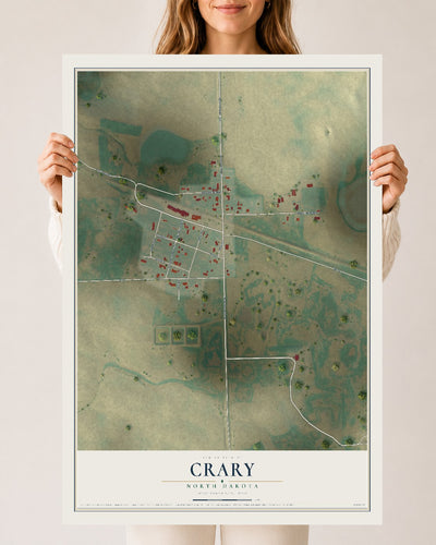 Map of Crary, North Dakota, 24 x 36 inch unframed archival matte print