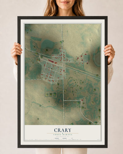 Map of Crary, North Dakota, 24 x 36 inch print in a black wood frame