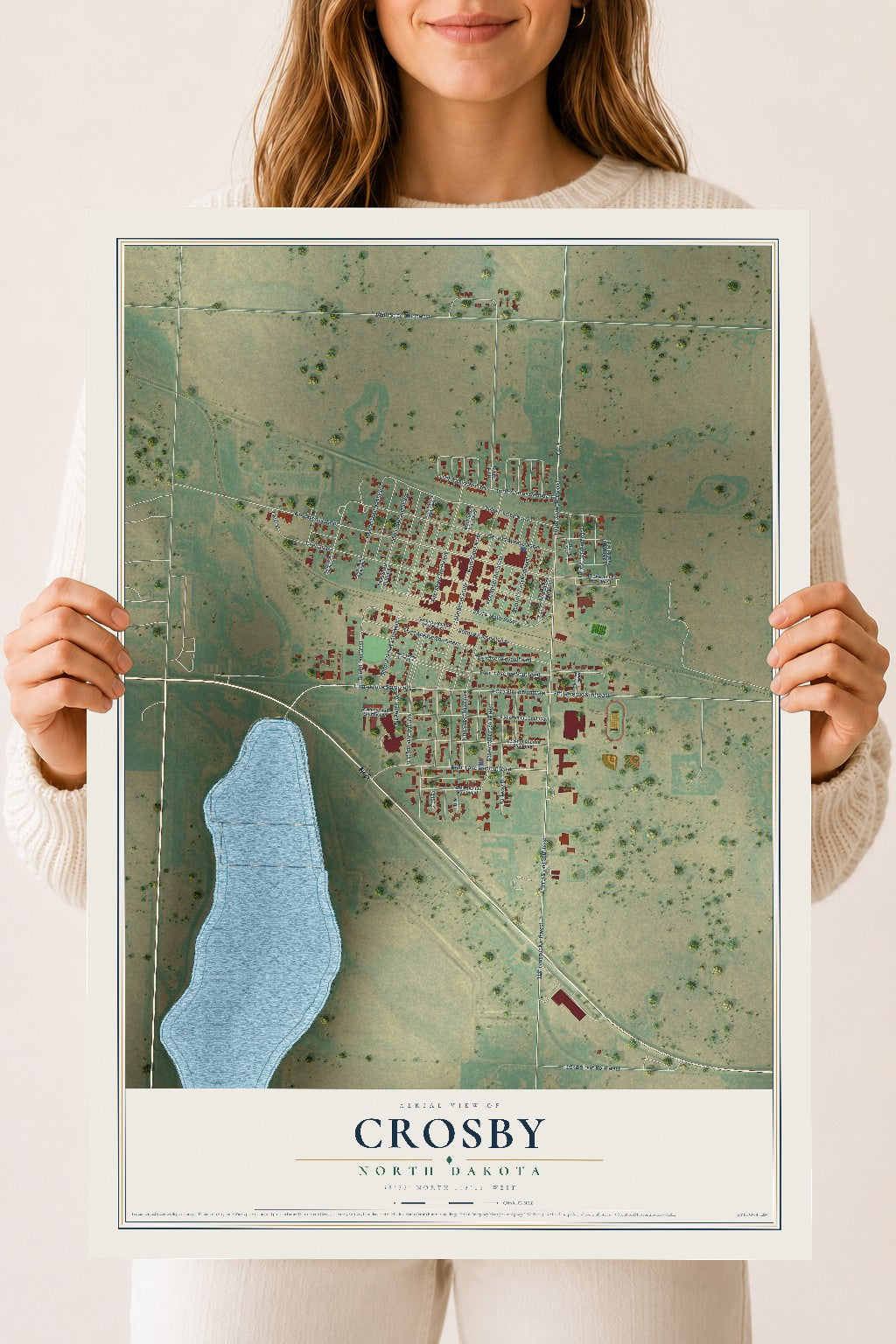 Map of Crosby, North Dakota, 18 x 24 inch unframed archival matte print