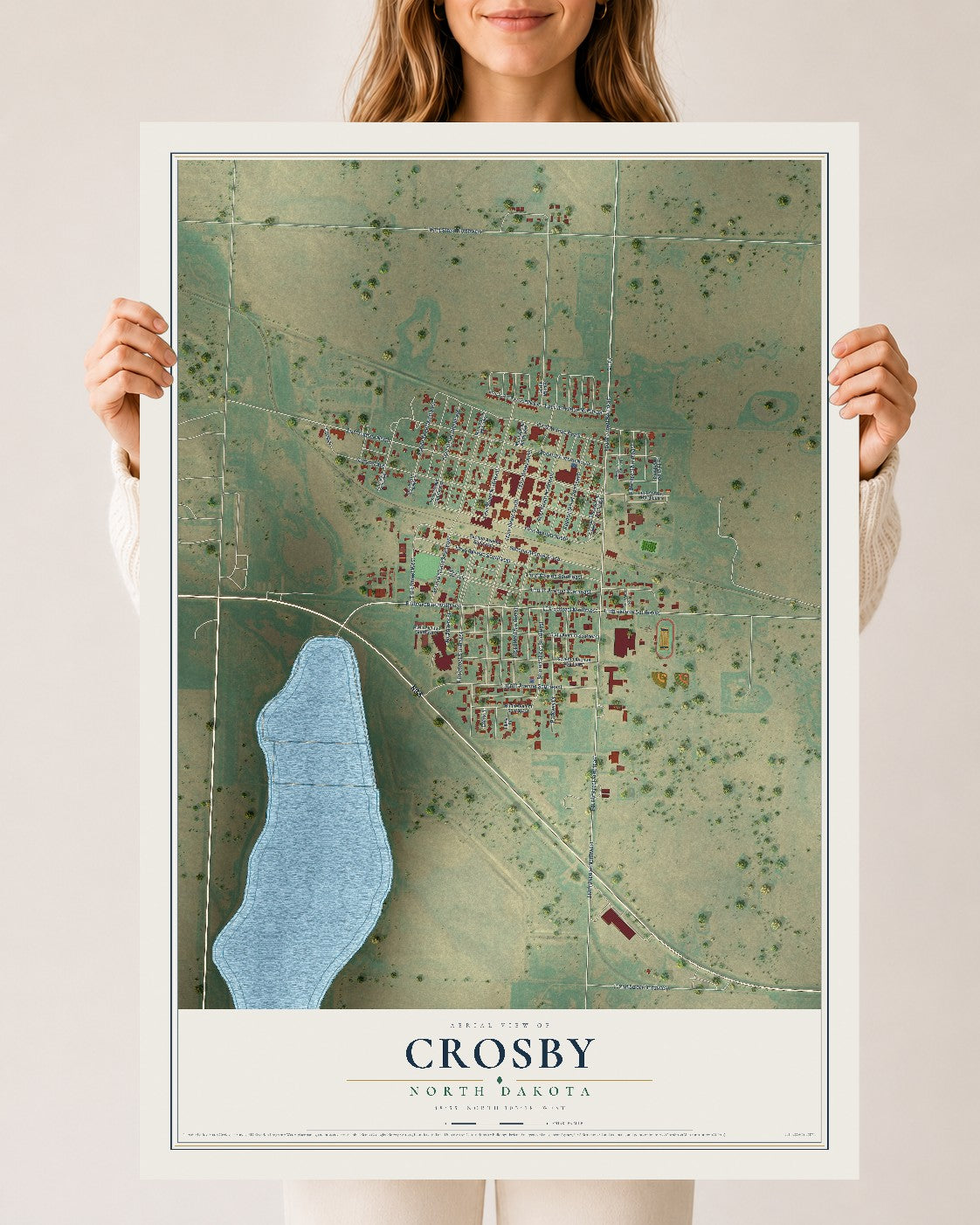 Map of Crosby, North Dakota, 24 x 36 inch unframed archival matte print
