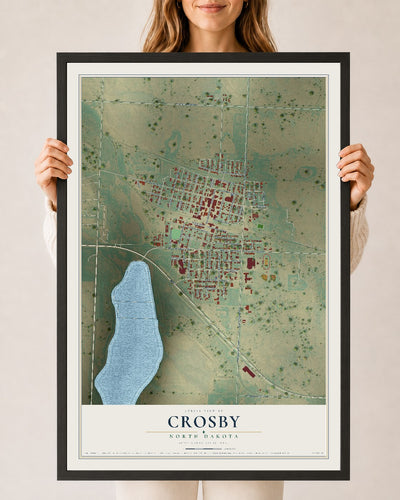 Map of Crosby, North Dakota, 24 x 36 inch print in a black wood frame