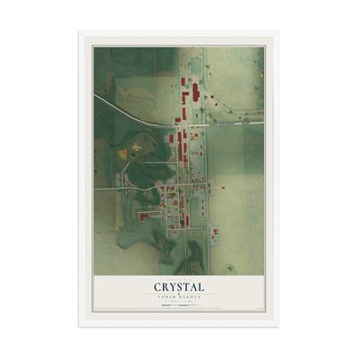 Map of Crystal, North Dakota, 12 x 18 inch print in a white wood frame
