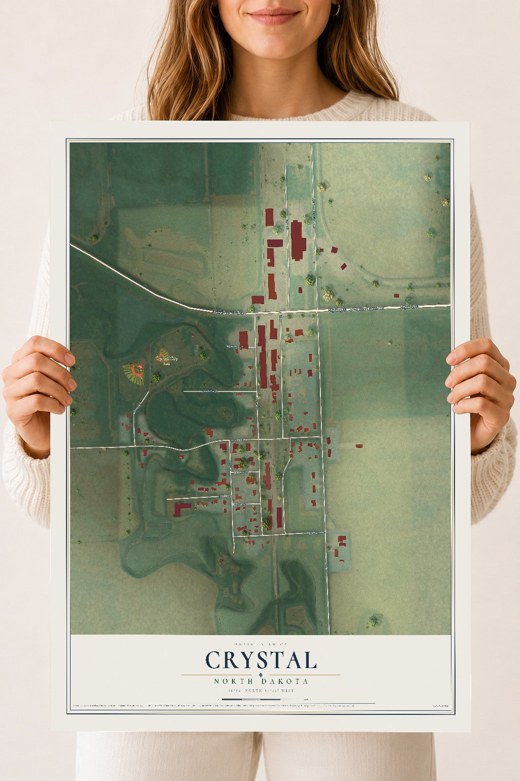 Map of Crystal, North Dakota, 18 x 24 inch unframed archival matte print