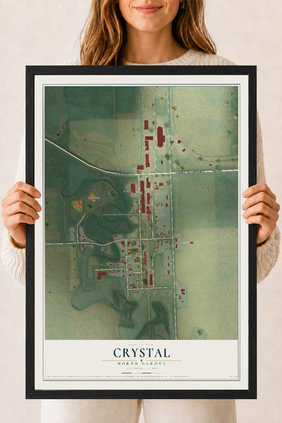 Map of Crystal, North Dakota, 18 x 24 inch print in a black wood frame
