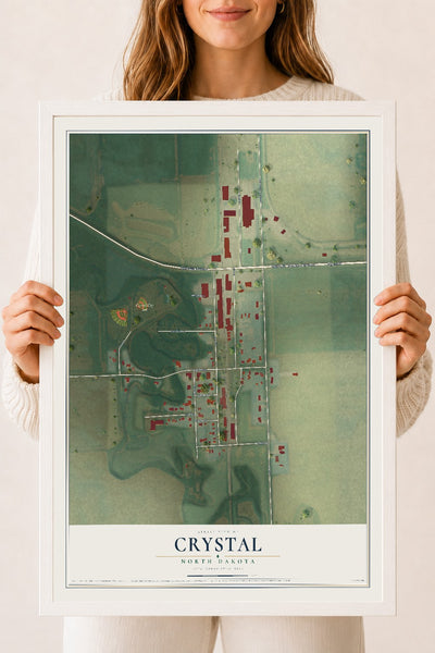 Map of Crystal, North Dakota, 18 x 24 inch print in a white wood frame