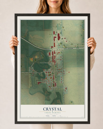 Map of Crystal, North Dakota, 24 x 36 inch print in a black wood frame