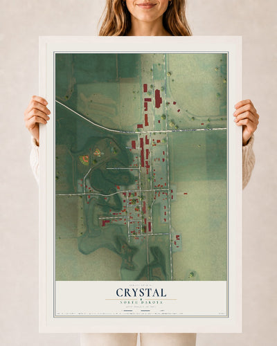 Map of Crystal, North Dakota, 24 x 36 inch print in a white wood frame