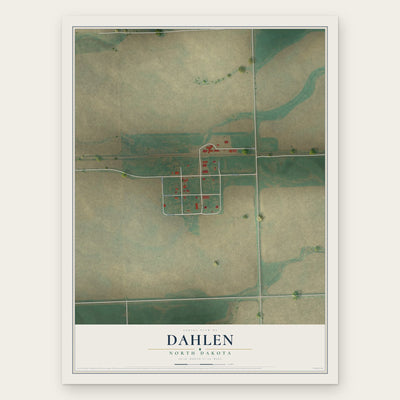 Dahlen, North Dakota map print, the full design