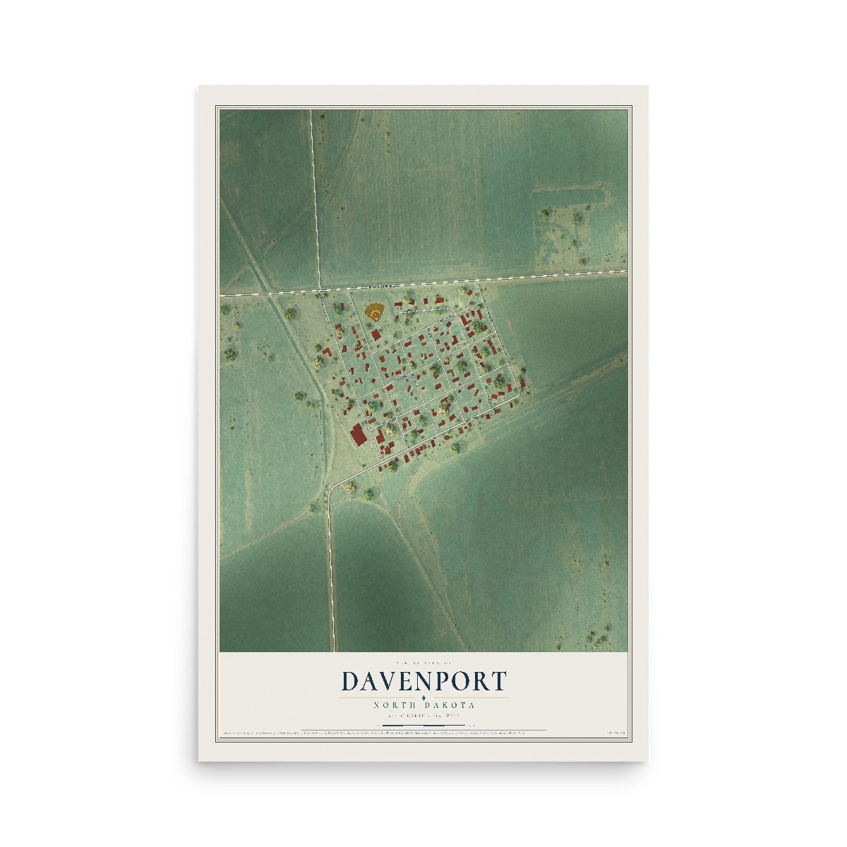 Map of Davenport, North Dakota, 12 x 18 inch unframed archival matte print