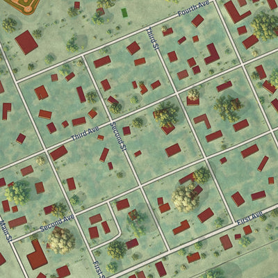 Close-up of the map of Davenport, North Dakota print showing street and building detail