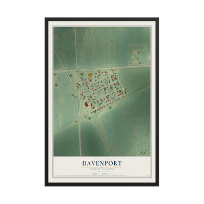 Map of Davenport, North Dakota, 12 x 18 inch print in a black wood frame