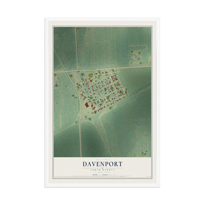 Map of Davenport, North Dakota, 12 x 18 inch print in a white wood frame