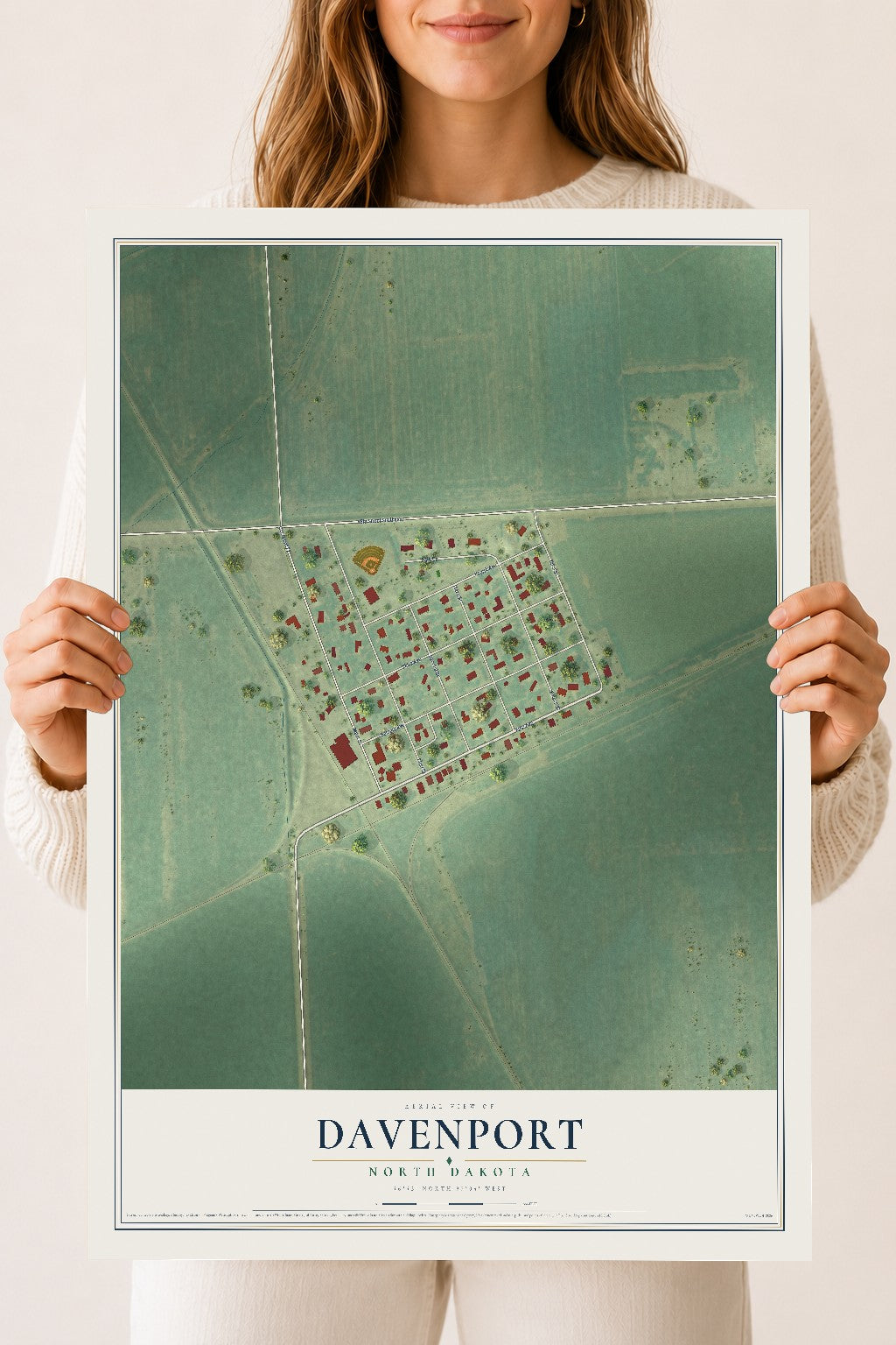 Map of Davenport, North Dakota, 18 x 24 inch unframed archival matte print