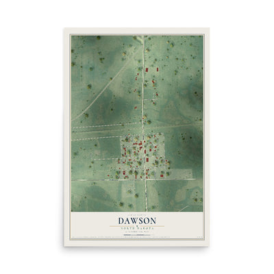 Map of Dawson, North Dakota, 12 x 18 inch unframed archival matte print