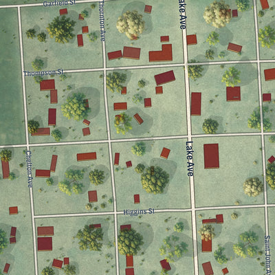Close-up of the map of Dawson, North Dakota print showing street and building detail