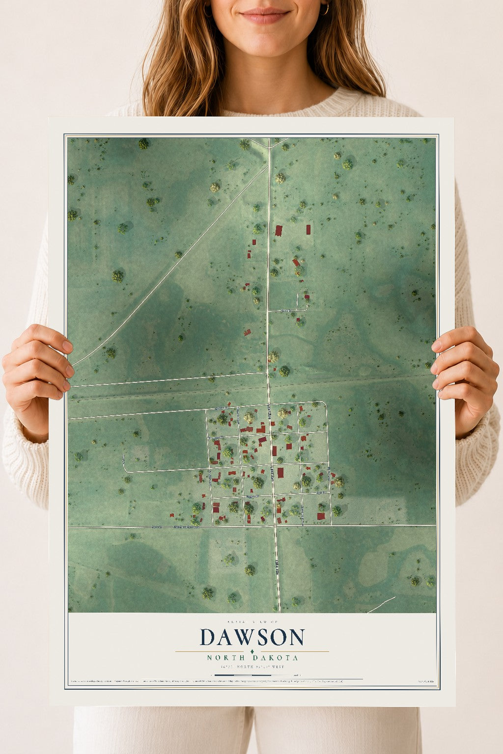 Map of Dawson, North Dakota, 18 x 24 inch unframed archival matte print