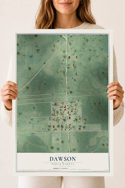 Map of Dawson, North Dakota, 18 x 24 inch unframed archival matte print